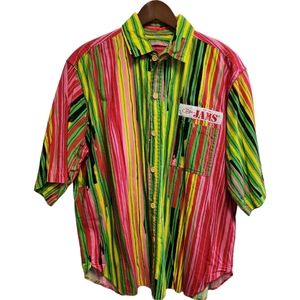 Original JAMS Vintage Surfline Hawaiian Shirt Pink Green Stripe 80s 90s Size 3XL